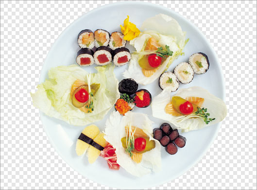 فایل png بشقاب با غذاهای چینی سوشی ، ارائه شده با کیفیت بالا