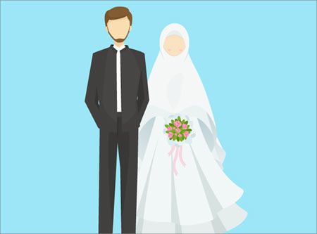 وکتور لایه باز کاراکترهای کارتونی عروس و داماد مسلمان