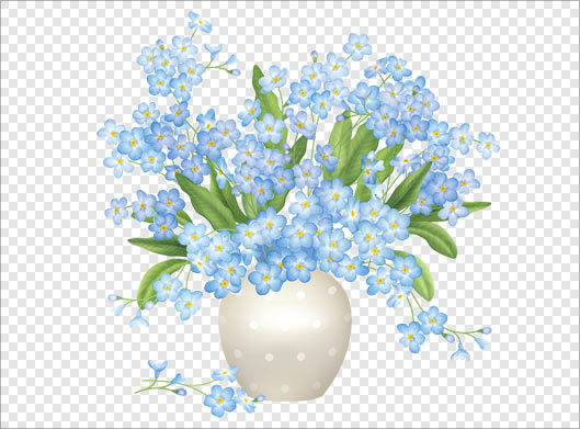 دانلود فایل png دوربری شده گلدان گل و گلهای آبی