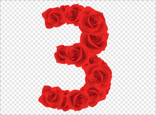 فایل png عدد سه تشکیل شده با گل های رز قرمز