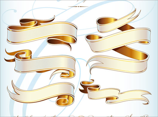 دانلود وکتور مجموعه روبان های زیبای طلایی بصورت لایه باز
