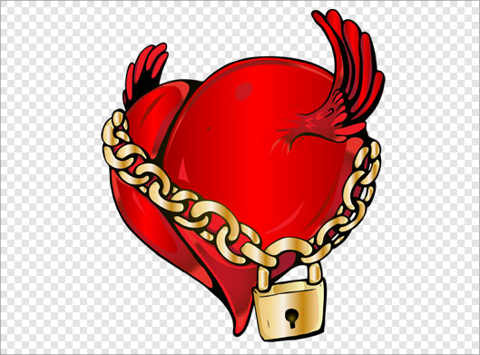 تصویر دوربری شده قلب قرمز و قفل و زنجیر شده با پسوند png