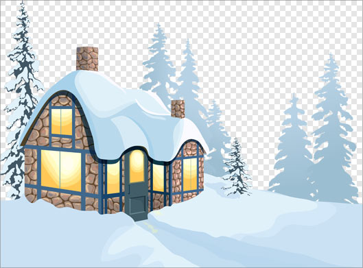 دانلود فایل png کارتونی خانه ای در برف در جنگل