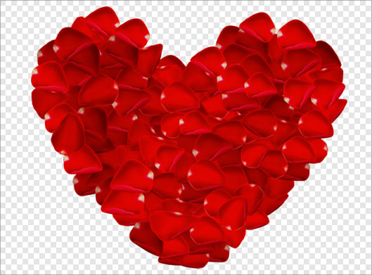 فایل دوربری شده قلب قرمز با گلبرگ های گل رز با پسوند png