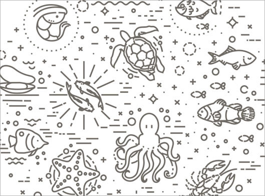فایل لایه باز وکتور مجموعه آیکون های خطی با طرح موجودات دریایی