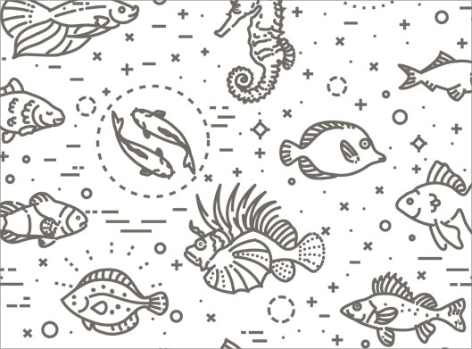 وکتور لایه باز مجموعه ماهی ها و موجودات دریایی