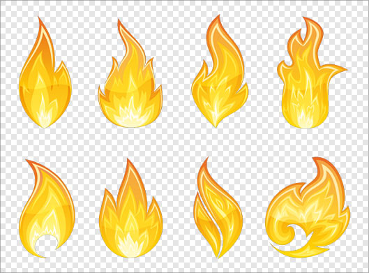 فایل png مجموعه شعله های زرد رنگ آتش