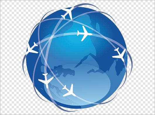فایل png با طرح کره آبی و مسیرهای هوایی