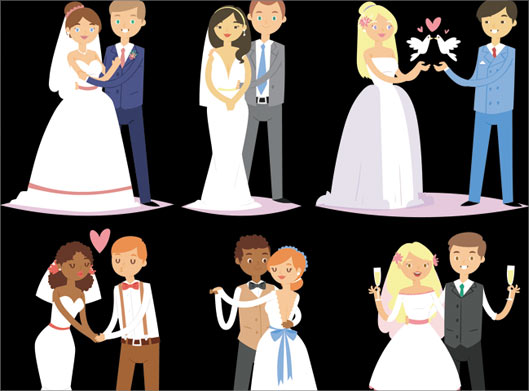 دانلود وکتور مجموعه کاراکترهای کارتونی زوج و عروس و داماد