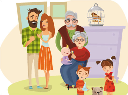دانلود طرح گرافیکی خانواده شاد شامل پدر بزرگ ، مادربزرگ ، نوه ها و زن و شوهر