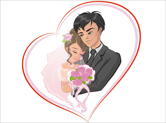 دانلود وکتور قلب و عروس و داماد عاشق بصورت گرافیکی