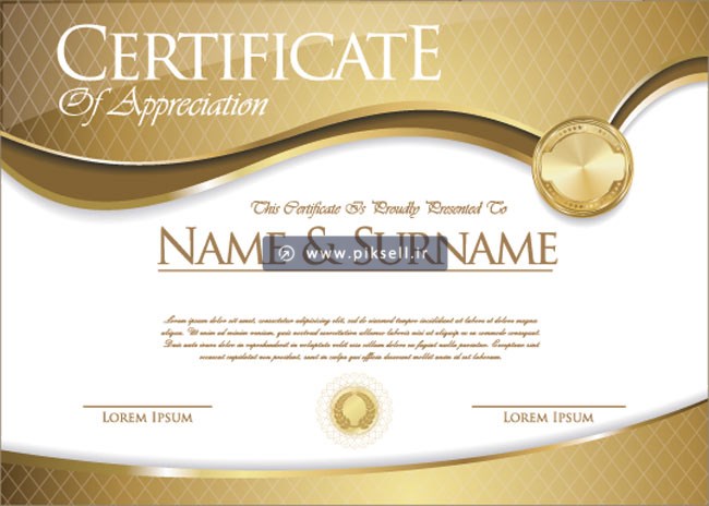 دانلود وکتور لایه باز طرح گواهینامه و certificate با رنگ طلایی