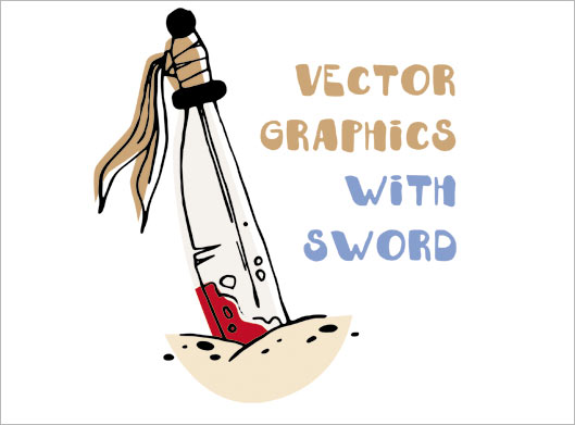 وکتور با طرح گرافیکی شمشیر دزد دریایی در شن های ساحل