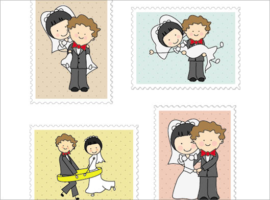 طرح گرافیکی مجموعه قاب و تمبر با موضوع عروس و داماد