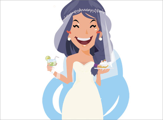 طرح گرافیکی کاراکتر کارتونی عروس شاد و کیک در دست