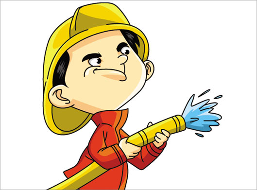 فایل گرافیکی و کارتونی مرد آتشنشان در حال خاموش کردن آتش با آب