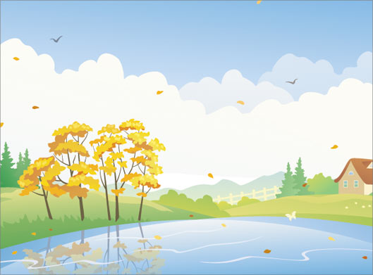 دانلود طرح گرافیکی منظره زیبای پاییزی و دریاچه و دشت