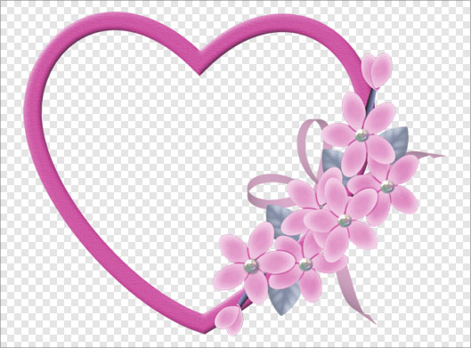 فایل دوربری شده حلقه و قاب با طرح قلب و گلهای صورتی با فرمت png