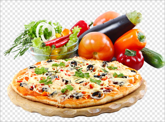 تصویر ترانسپرنت دوربری شده پیتزا و سبزیجات با فرمت png