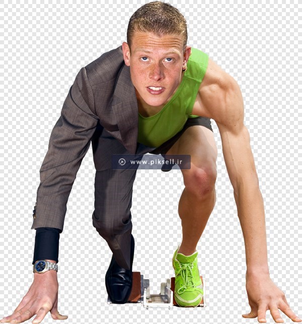 تصویر دوربری شده و ترانسپرنت مرد دونده در حال آماده شدن برای دویدن با فرمت png