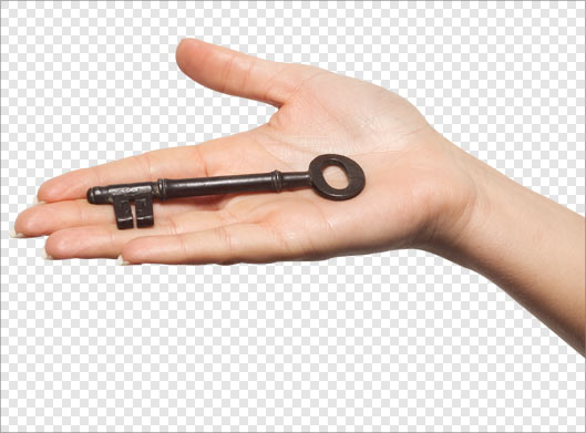 تصویر ترانسپرنت دوربری شده کلید قدیمی در کف دست با فرمت png
