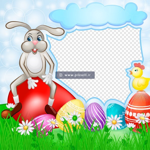 فایل گرافیکی و کارتونی فریم وقاب کودکانه با طرح خرگوش و تخم مرغهای رنگی با پسوند png