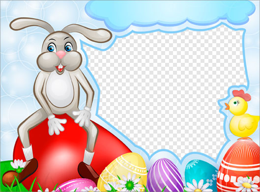 فایل گرافیکی و کارتونی فریم وقاب کودکانه با طرح خرگوش و تخم مرغهای رنگی با پسوند png