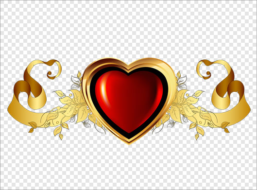 فایل png ترانسپرنت و دوربری شده لیبل روبان دار طلایی با قلب قرمز