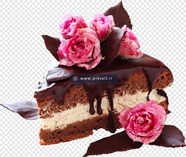 دانلود طرح png دوربری شده گل های رز و کیک شکلاتی