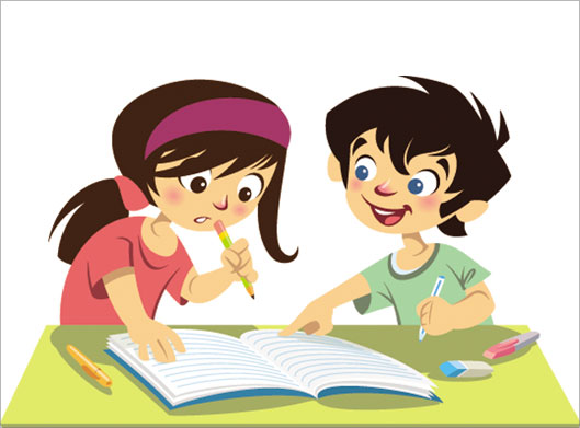 دانلود وکتور کاراکترهای کارتونی خواهر و برادر در حال درس خواندن