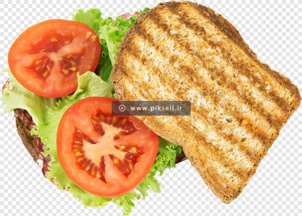 تصویر دوربری شده با طرح نان تست یا بربری و گوجه و کاهو با پسوند png