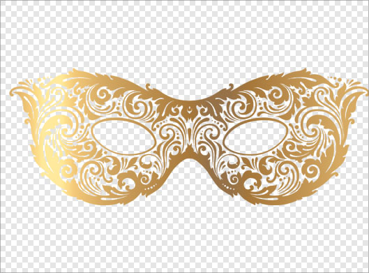 فایل دوربری شده نقاب و ماسک صورت با نقوش تزئینی گل و بوته طلایی با فرمت png