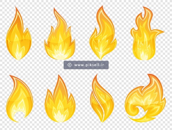 فایل ترانسپرنت دوربری شده مجموعه شعله های مختلف آتش زرد با فرمت png