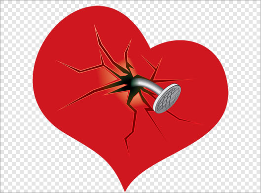 تصویر ترانسپرنت دوربری شده قلب قرمز و میخ در قلب با فرمت png