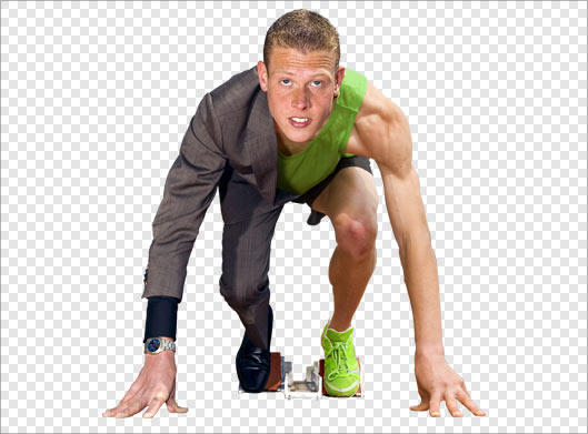 تصویر دوربری شده و ترانسپرنت مرد دونده در حال آماده شدن برای دویدن با فرمت png