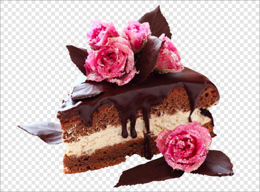 دانلود طرح png دوربری شده گل های رز و کیک شکلاتی