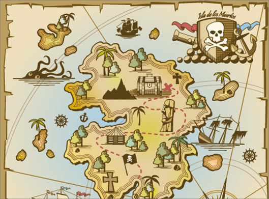 وکتور طرح لایه باز نقشه قدیمی گنج و نقشه دزدان دریایی