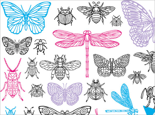 فایل وکتور مجموعه حشرات ، پروانه و سوسک های مختلف