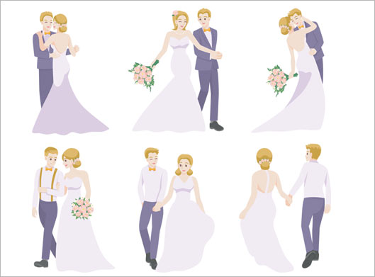 فایل لایه باز وکتور مجموعه کاراکترهای کارتونی عروس و داماد