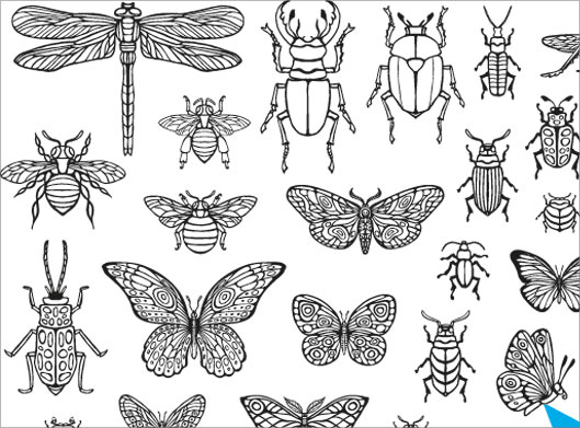 فایل وکتور لایه باز مجموعه متنوع حشرات ، سوسک ها و پروانه ها