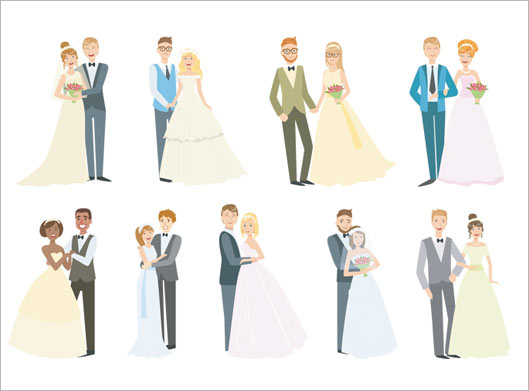 دانلود وکتور مجموعه کاراکترهای گرافیکی عروس و داماد و زوج