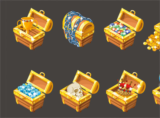 دانلود وکتور مجموعه صندوقچه گنج در حالت های مختلف مناسب برای بازی