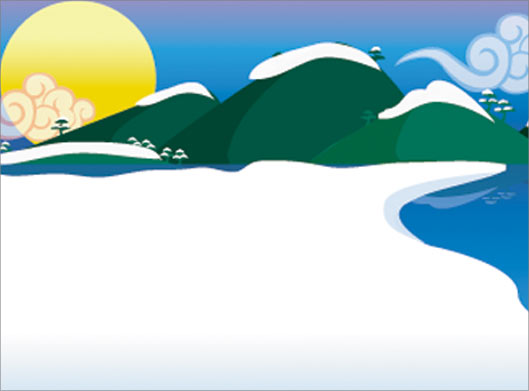طرح گرافیکی ساده منظره برفی دریاچه و طلوع خورشید