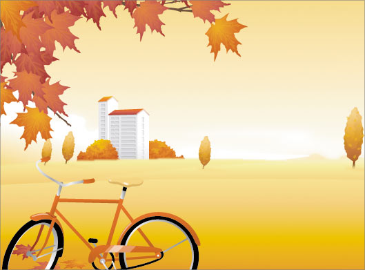 طرح گرافیکی پس زمینه دوچرخه و منظره پاییزی با فرمتهای وکتور