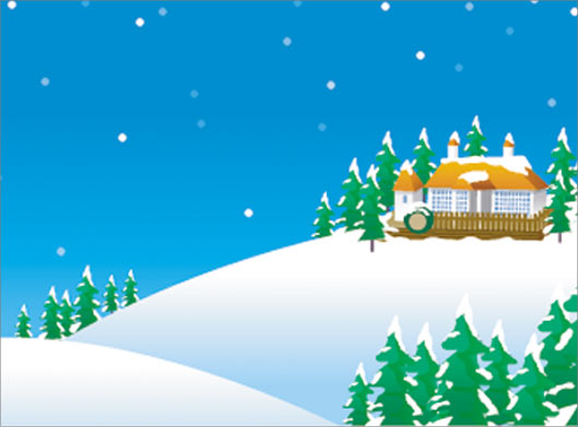 دانلود فایل گرافیکی منظره زمستانی و تپه های برفی و کلبه در برف با فرمتهای وکتور