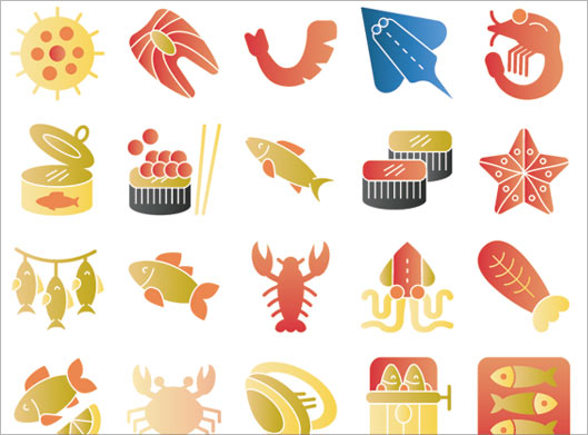 دانلود وکتور آیکونهای گرافیکی با موضوع غذاهای دریایی و ماهی ها
