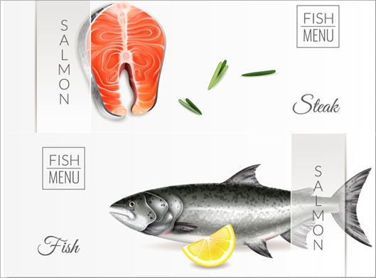 دانلود وکتور طرح بنرهای گرافیکی ماهی و سالمون و خاویار