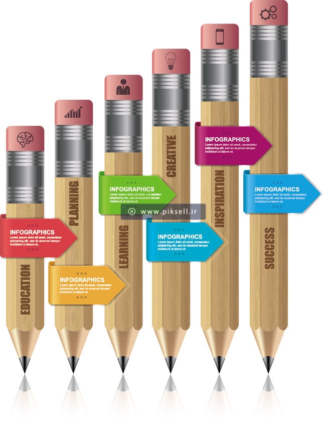 دانلود وکتور لایه باز اینفوگرافی مدادهای مختلف لیبل دار