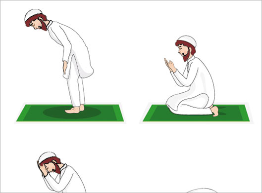دانلود وکتور لایه باز کاراکترهای کارتونی حرکات نماز مرد و زن مسلمان