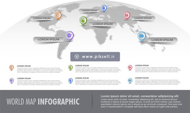 دانلود وکتور طرح بکگراند نقشه جهان یا word map infographic